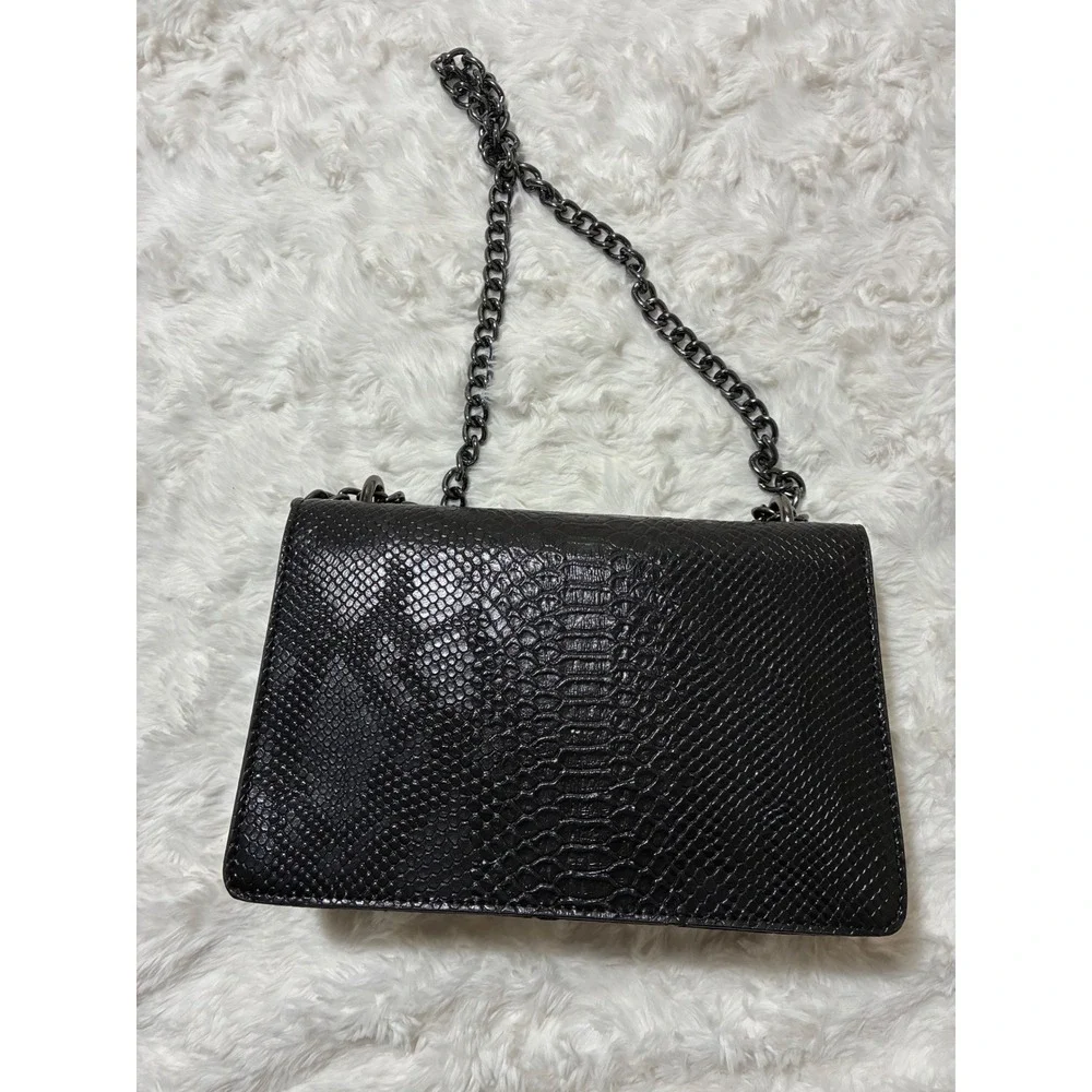 Mermaid Medallion Black Faux Snakeskin Crossbody Bag Spur Chained‎ Shoulder Bag